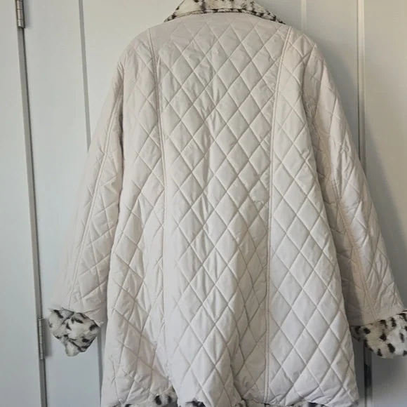 NEW Reversible 2 In 1 Dennis Basso Leopard Print Teddy / Quilted Cream Jacket - Picture 5 of 6